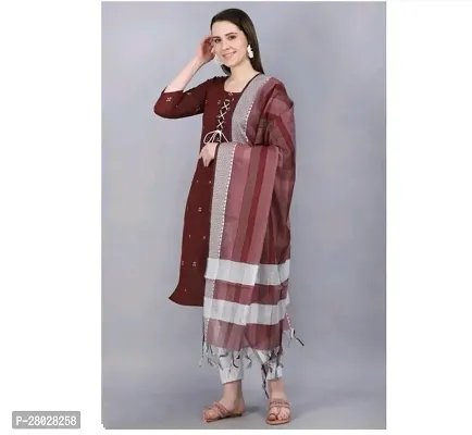 Elegant Cotton Blend Printed Kurta with Bottom And Dupatta Set For Women-thumb0