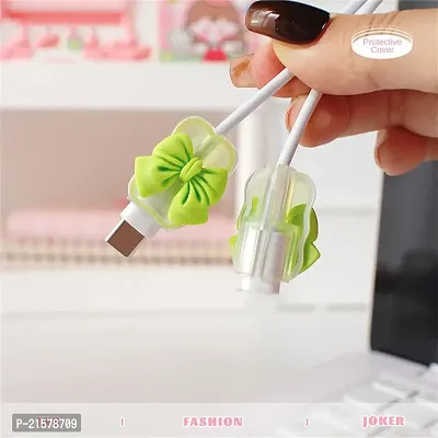 STRAPY 360 Full Protection for iPhone Charger with Lovely Design 3D Love Heart/Bow, Data Cable Bite USB Wire Saver Protector Fit for Apple 11 12 13 14 Pro Max Charger (Bow Shape, Green)-thumb3