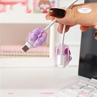 STRAPY 360 Full Protection for iPhone Charger with Lovely Design 3D Love Heart/Bow, Data Cable Bite USB Wire Saver Protector Fit for Apple 11 12 13 14 Pro Max Charger (Bow Shape, Purple)-thumb2