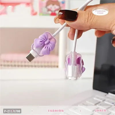 STRAPY 360 Full Protection for iPhone Charger with Lovely Design 3D Love Heart/Bow, Data Cable Bite USB Wire Saver Protector Fit for Apple 11 12 13 14 Pro Max Charger (Bow Shape, Purple)-thumb3