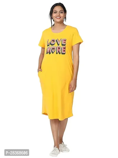 Elegant Yellow Cotton Printed Short Night Dress For Women
