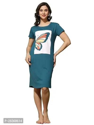 Elegant Green Cotton Printed Short Night Dress For Women