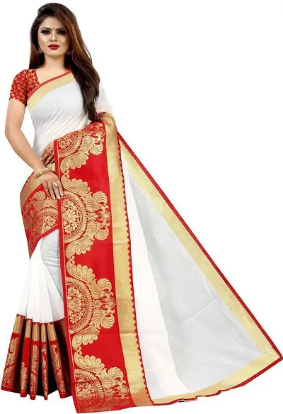 REDFISH Women's Woven Chanderi Saree With Blouse Piece