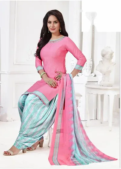 Womens Traditional American Crepe Unstitched Salwar Suit with Dupatta Set