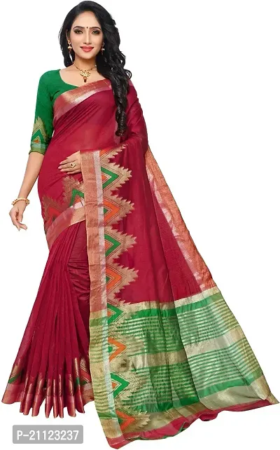 Fancy Silk Blend Saree with Blouse Piece for Women-thumb0