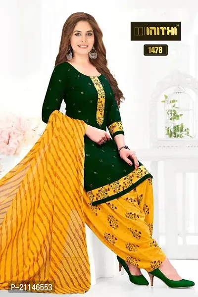 Stylish Cotton Blend Printed Dress Material with Dupatta-thumb0