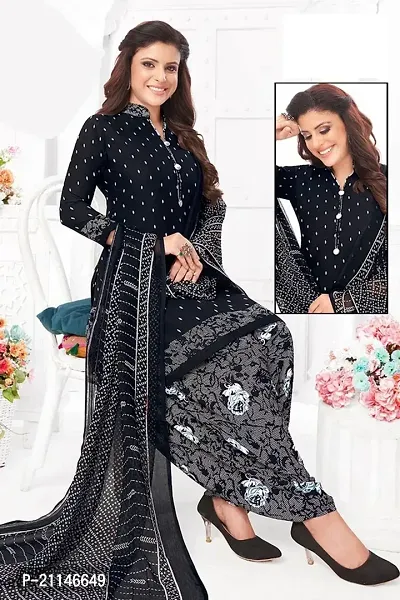 Stylish Crepe Printed Dress Material with Dupatta-thumb0