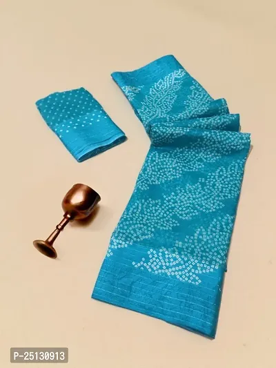 Trendy Cotton Saree with Blouse Piece - Firozi-thumb0