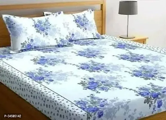 Elegant Cotton Double Printed Flat Bedsheet With Two Pillow Covers-thumb0