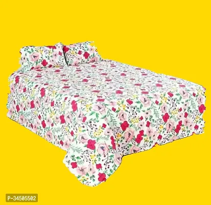 Comfortable Cotton Printed Double Bedsheet with Two Pillow Covers-thumb0