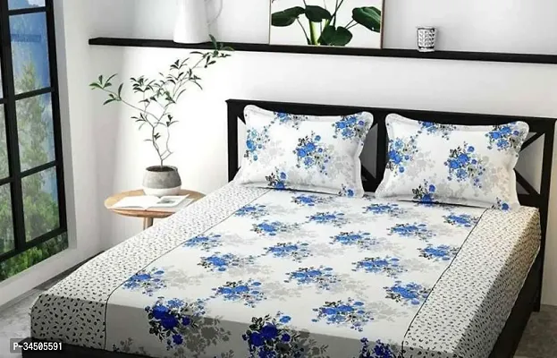 Comfortable Cotton Printed Double Bedsheet with Two Pillow Covers-thumb0