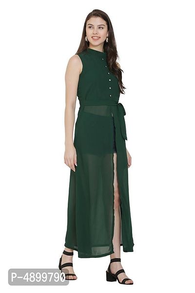 Alluring Green Solid Georgette Maxi Dress For Women And Girls-thumb3