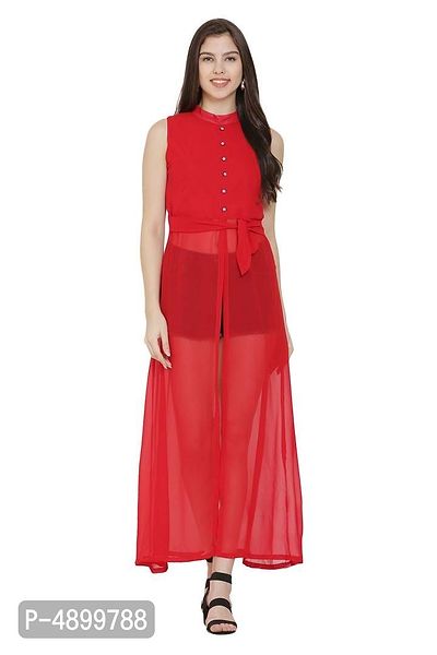 Alluring Red Solid Georgette Maxi Dress For Women And Girls