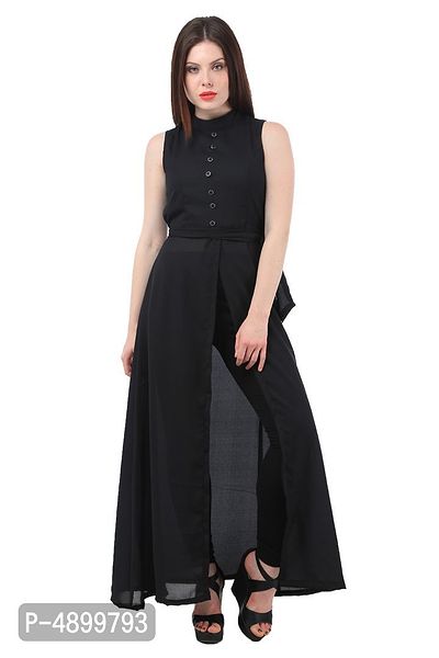 Alluring Black Solid Georgette Maxi Dress For Women And Girls