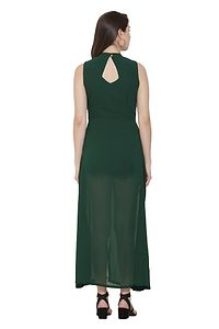 Alluring Green Solid Georgette Maxi Dress For Women And Girls-thumb1