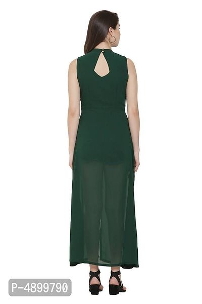 Alluring Green Solid Georgette Maxi Dress For Women And Girls-thumb2