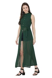 Alluring Green Solid Georgette Maxi Dress For Women And Girls-thumb3