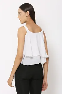 Women's Crop Length Solid White Poly Crepe Crop Top-thumb3