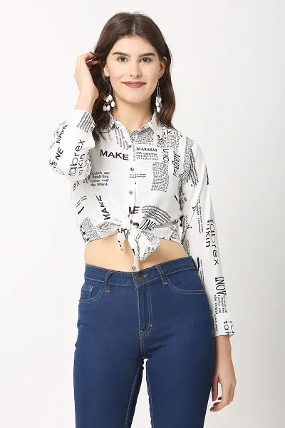 Trendy Printed Crop Shirt with Front Knot