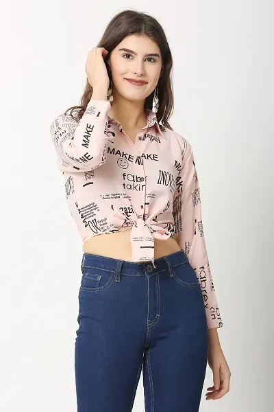 Trendy Printed Crop Shirt with Front Knot