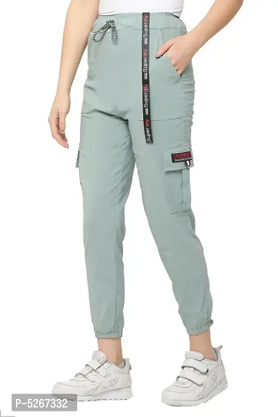 Stylish Grey Polyester Viscose Blend Self Design Joggers For Women-thumb3