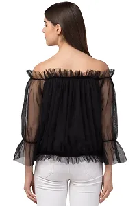 Women Ruffle Net Black  Top-thumb2