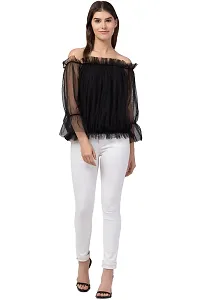 Women Ruffle Net Black  Top-thumb4