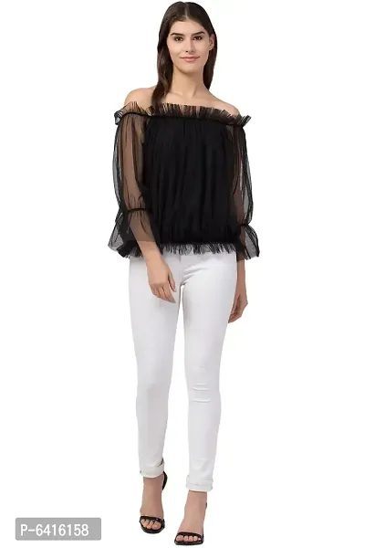 Women Ruffle Net Black  Top-thumb5