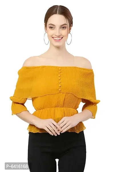 Women Off Shoulder Mustard  Casual Top