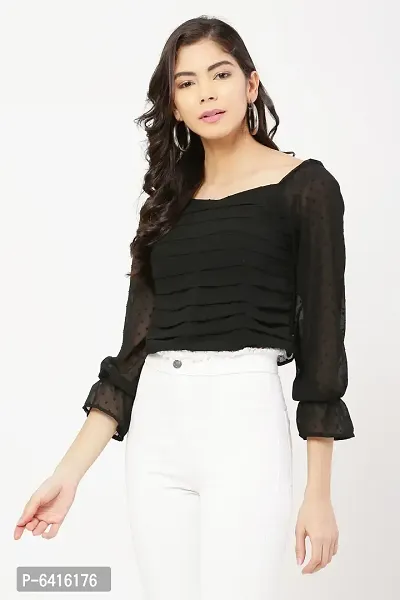 Women Black Chiffon Casual Top-thumb3