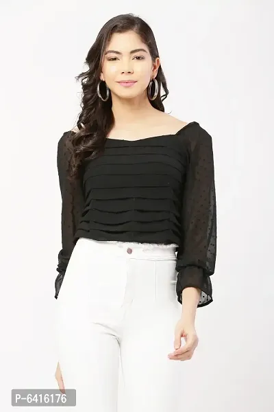 Women Black Chiffon Casual Top-thumb0