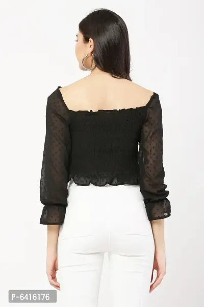 Women Black Chiffon Casual Top-thumb4