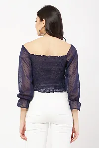 Women Navy Chiffon Casual Top-thumb3