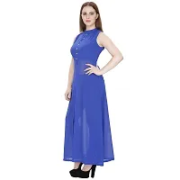 Micro Mount Women's Georgette Blue Maxi Fit and Flare Dress-thumb1