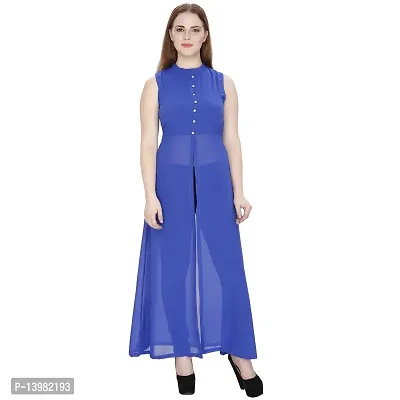 Micro Mount Women's Georgette Blue Maxi Fit and Flare Dress-thumb0