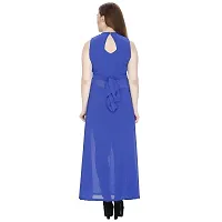 Micro Mount Women's Georgette Blue Maxi Fit and Flare Dress-thumb2