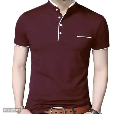 Stylish Maroon Polycotton Solid Round Neck Tees For Men