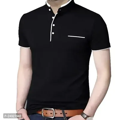 Stylish Black Polycotton Solid Round Neck Tees For Men-thumb0