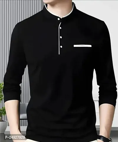 Stylish Black Polycotton Solid Round Neck Tees For Men-thumb0