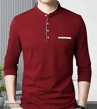 Stylish Red Polycotton Solid Round Neck Tees For Men-thumb0