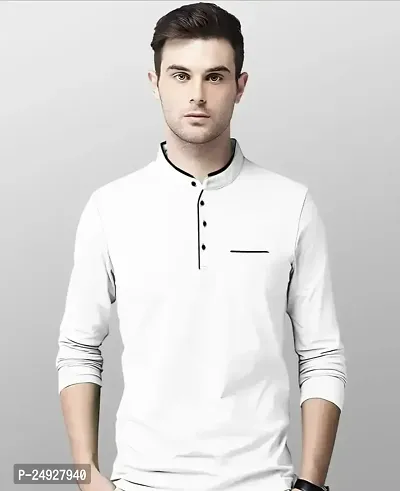 Stylish White Polycotton Solid Round Neck Tees For Men-thumb0