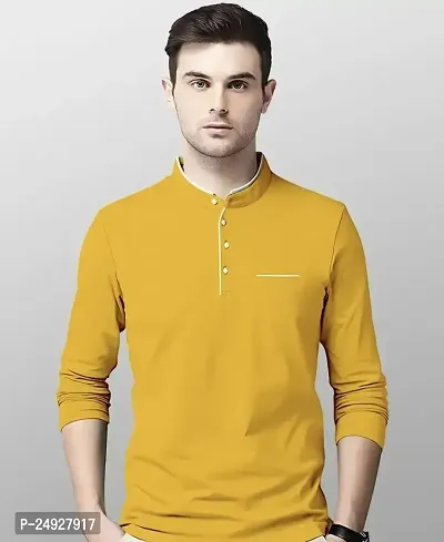 Stylish Yellow Polycotton Solid Round Neck Tees For Men-thumb0