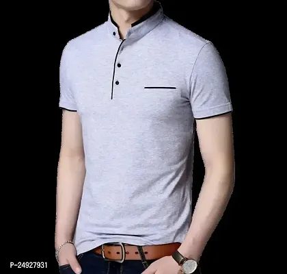 Stylish Grey Polycotton Solid Round Neck Tees For Men