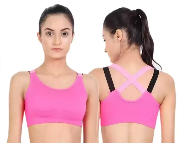 Sports Bras for Women Cross Back Padded Sports Bra Medium Support Workout Running Yoga Gym Bra (L, Rose)