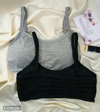 Women  Girls wear Full Coverage Pure Cotton 6 Strap pad Removal Light Weight Sports Bralette Bra ( Free Size Fit Upto 28 to 32)-thumb0