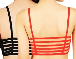 Women  Girls wear Full Coverage Pure Cotton 6 Strap pad Removal Light Weight Sports Bralette Bra (Free Size Fit upto 28 to 32)-thumb3