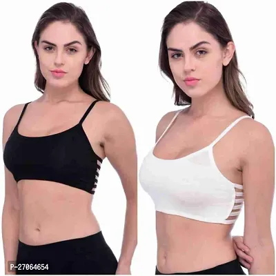 6 Straps Bra Women Cage Bra Lightly Padded Bra (Free Size fit Upto 28to34) Pack of 2-thumb0