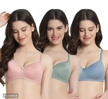 Women' s Cotton padded Bra Pack Of 3 (Multicolor)-thumb0