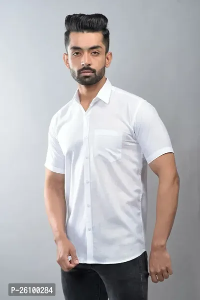 Stylish White Cotton Linen Short Sleeves Shirt For Men