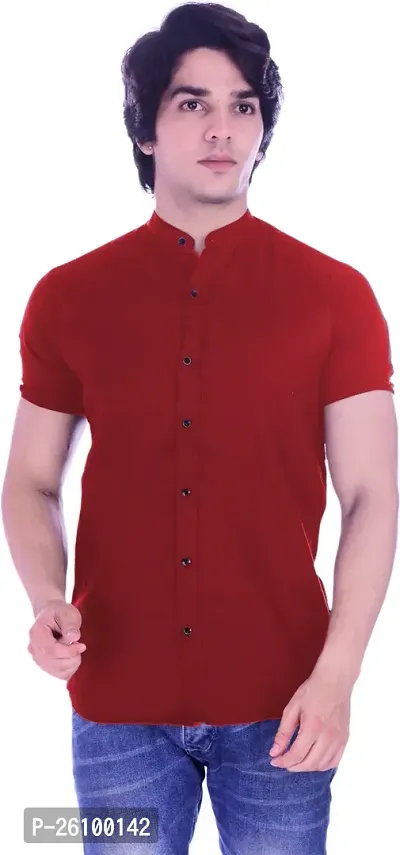 Stylish Red Cotton Blend Short Sleeves Shirt For Men-thumb0